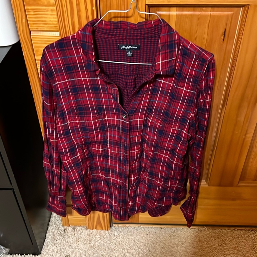 Beautiful flag and anthem red & blue plaid button down tunic